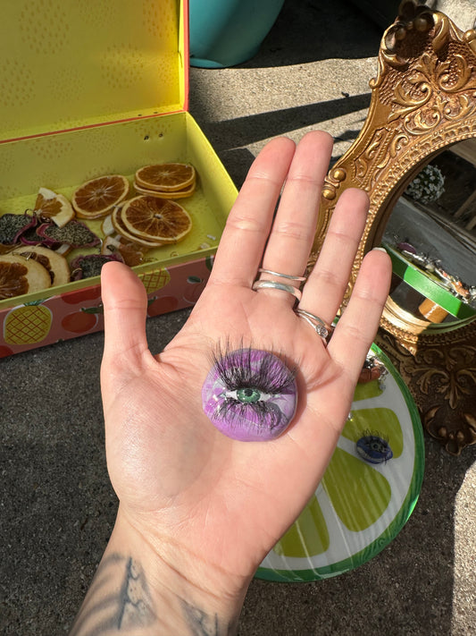 Large Purple Eye Clay magnet w Lashes