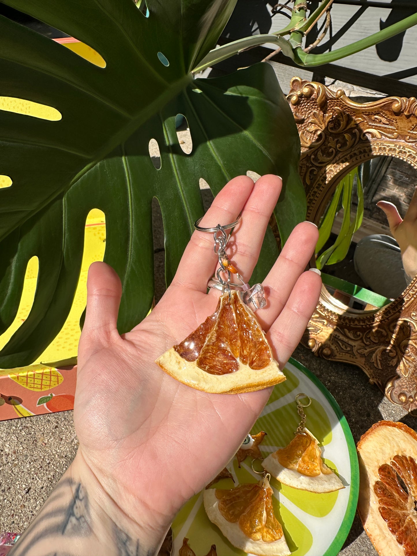 Grapefruit and Butterfly Keychain