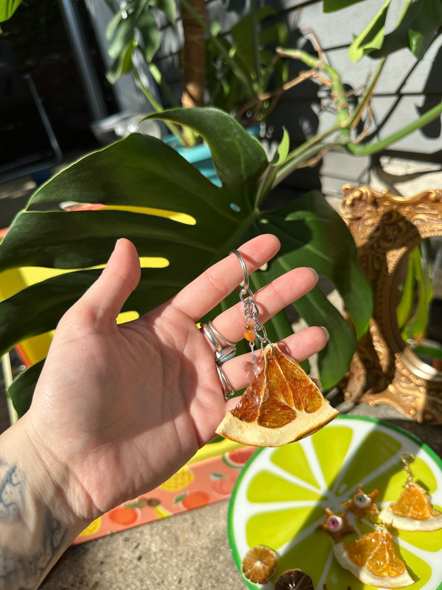 Grapefruit and Butterfly Keychain